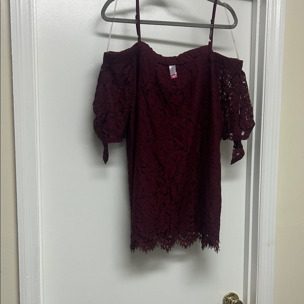 No Boundaries Burgundy Lace Off-Shoulder Blouse